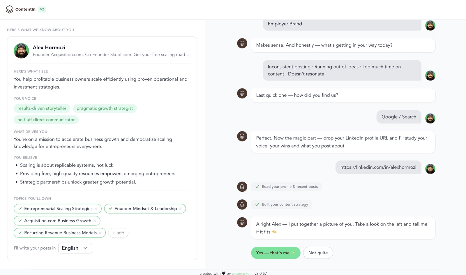 ContentIn's profile assessment after reading your LinkedIn profile